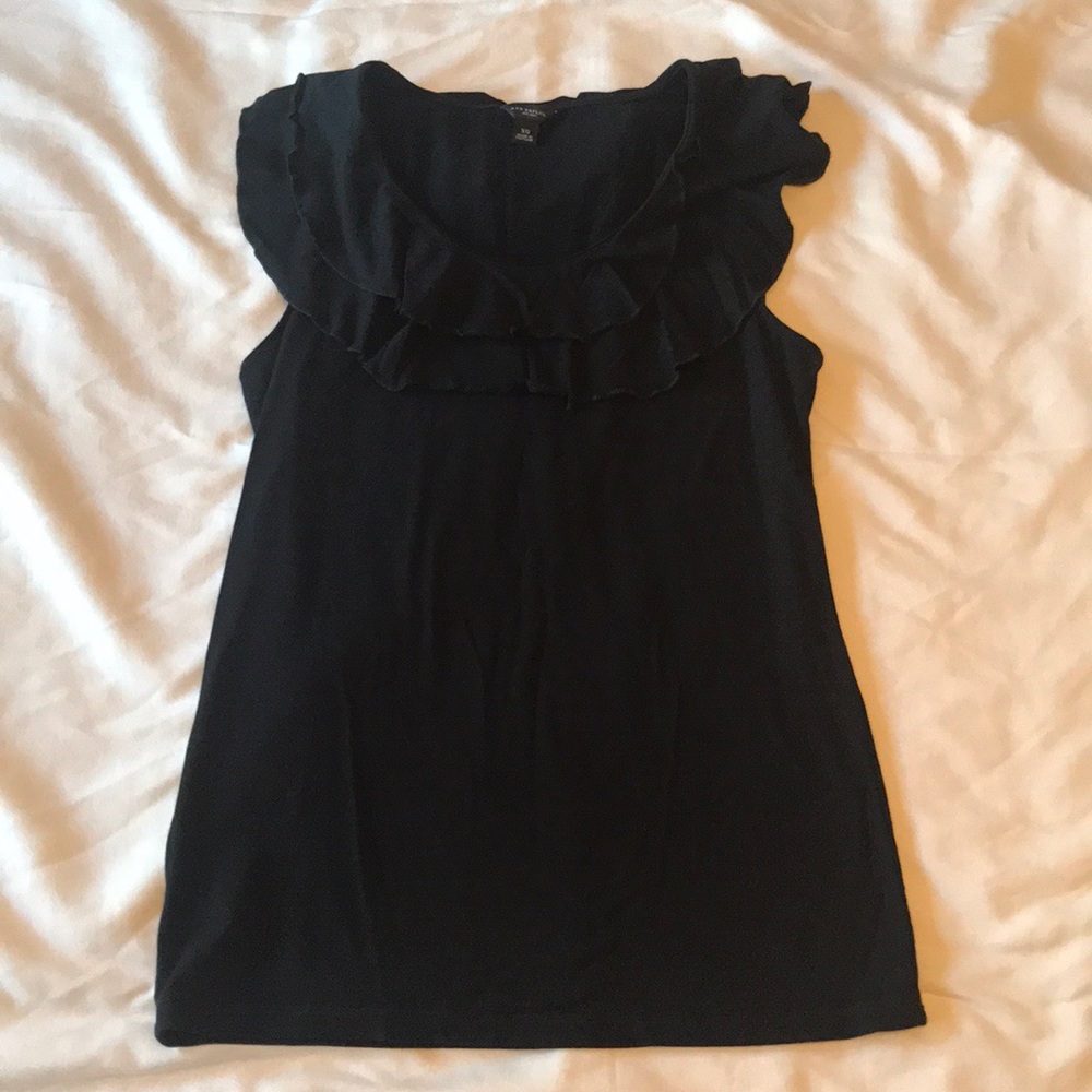 🌟Ann Taylor, Black Flutter/Ruffled Collar Top, XS